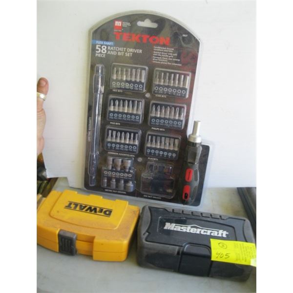 3 - BIT SETS - MASTERCRAFT, DEWALT & TECHCON