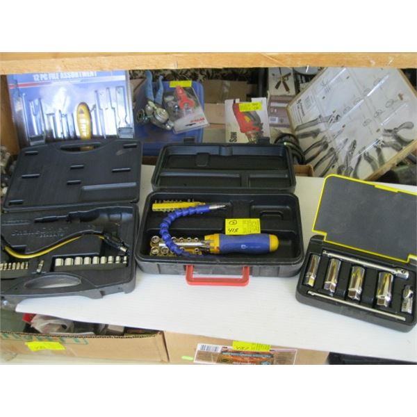 SPARK PLUG SOCKET KIT, JOBMATE SCREWDRIVER KIT & A SNAKE DRIVER (MISSING SCREWDRIVER)