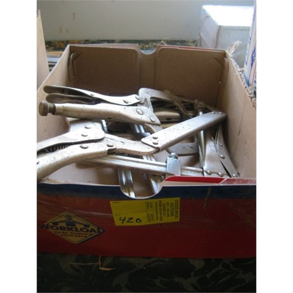 BOX W/ASSORTED WELDING CLAMPS (VICE GRIP LIKE), ETC.