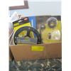 Image 1 : BOX OF MISC. - NEW ITEMS - AIR BRUSH KIT, BIT SETS, NEEDLE FILE SETS, PRESSURE GAUGE, ETC.