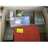 Image 1 : BOX OF MISC. - NEW - SMALL CONTAINERS OF ASSORTED ITEMS - NUTS, HOSE CLAMPS, RIVETS, ETC.