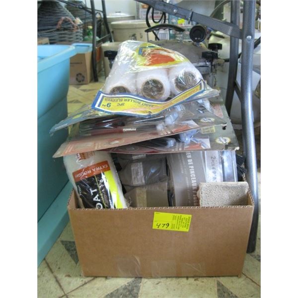 BOX OF MISC. - PAINT BRUSHES & PAINTING SUPPLIES