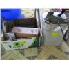 Image 1 : BOX OF ASSORTED SANDING PAPER & A BUCKET OF MISC. - GLUE GUN, ETC.