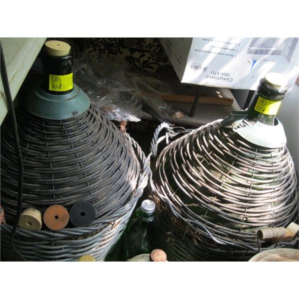 3 LG. WINE CARBOYS W/WICKER LIKE BASKETS