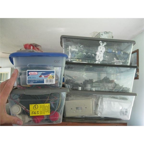 5 PLASTIC CONTAINERS OF ASST. ELECTRICAL ITEMS