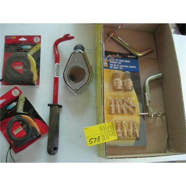 MISC. TAPE MEASURES, AIR FITTINGS, TRAILER PINS, HITCH PINS, ETC.