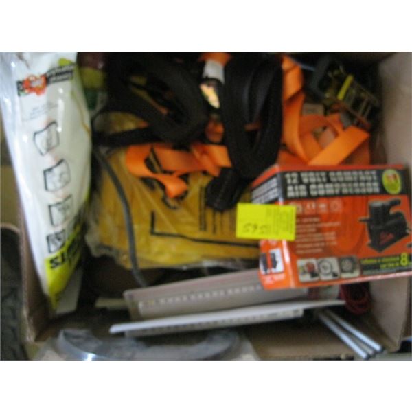 MISC. RAINGEAR, MEASURING STICKS, FISHING REEL, ETC.