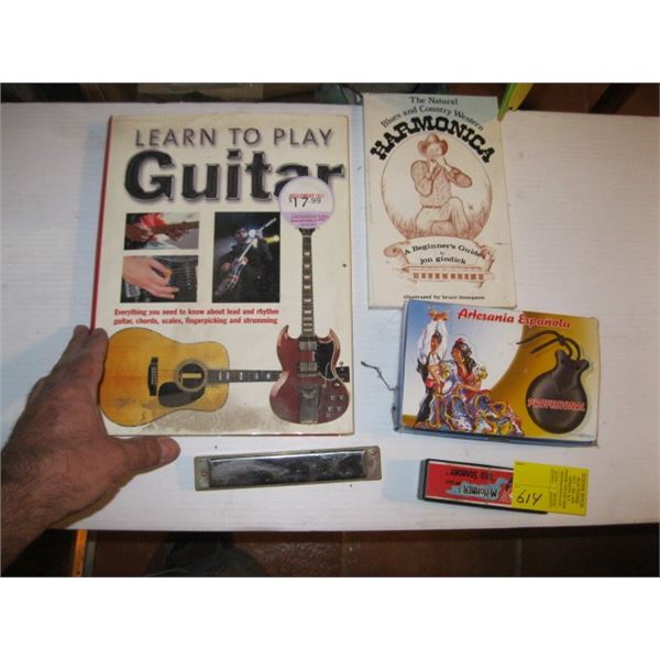 MISC. HARMONICAS, CASTANETS, MUSIC BOOKS, ETC.