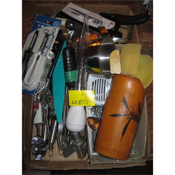 BOX OF MISC. MOSTLY KITCHEN UTENSILS