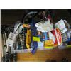 Image 1 : BASKET OF MISC. TABLECLOTHS & 3 PLASTIC CONTAINERS OF MISC. SMOKE ALARMS, ETC.