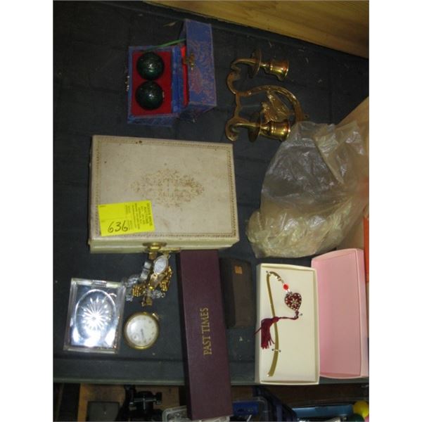 MISC. JEWELLERY BOX, POCKET WATCH, WATCHES, CANDLE HOLDER, ETC.