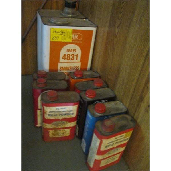 LG. LOT OF ASST. GUN POWDER (IND. PICS SHOW APPROX. AMOUNT IN CAN)