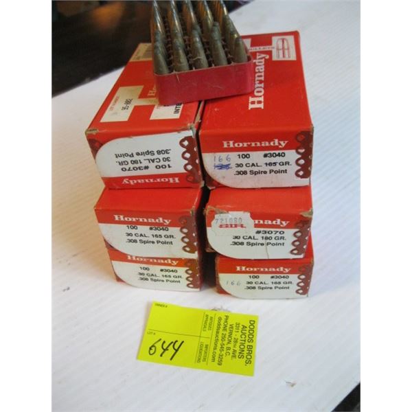 6 PLUS BOXES OF .30 CALIBER HORNADY BULLETS