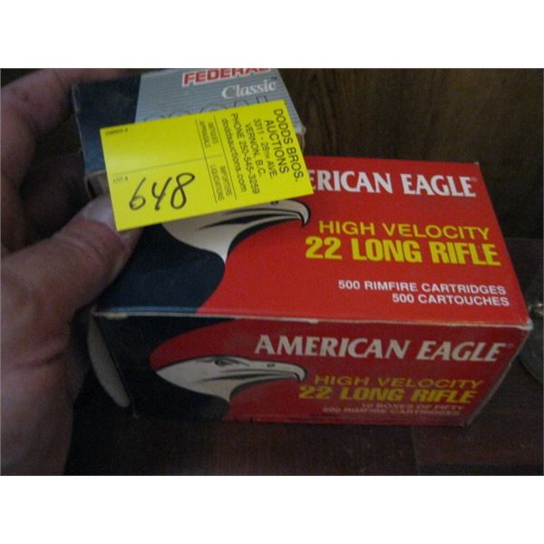 5 BOXES AMERICAN EAGLE .22 SHELLS, & 1 BOX OF FEDERAL .22 SHELLS, ALL LONG RIFLE