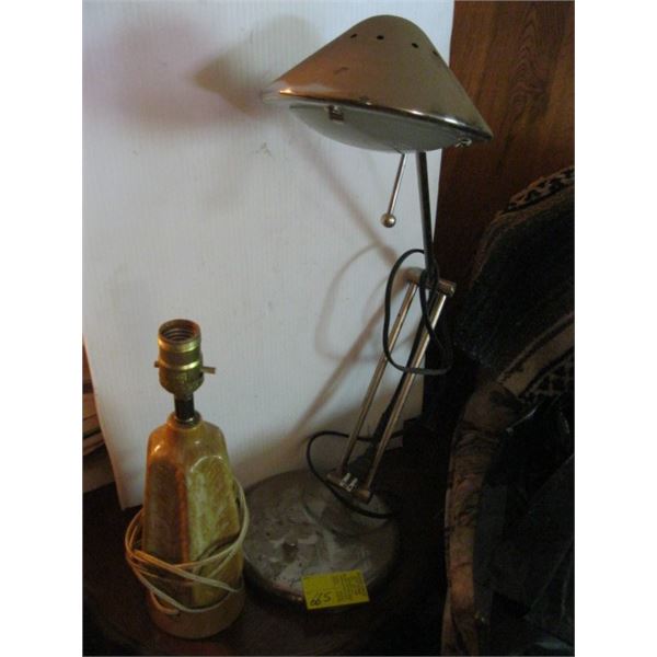 DESK LAMP & TABLE LAMP (NO SHADE), POLE LAMP W/MELTED SHADE