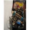 Image 1 : PLASTIC BIN W/MISC. SNO-SEAL, WOOD BURNING TOOLS, CARVING TOOLS, ETC.