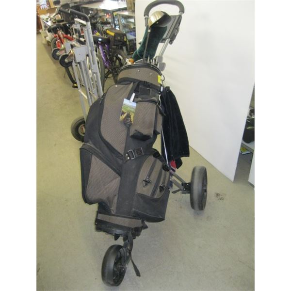 PGA TOUR GOLF CART W/CLUBS & GOLF BAG