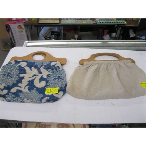 2 - LADIES WOOD HANDLED CARRY PURSES