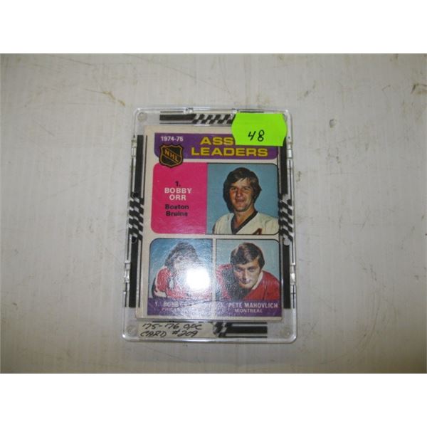 1975-76 O-PEE-CHEE ASSIST LEADERS - BOBBY ORR, BOBBY CLARKE & PETER MAHOVOLICH HOCKEY CARD