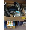 Image 1 : BOX OF COOKWARE INCL. CAST IRON FRYING PAN