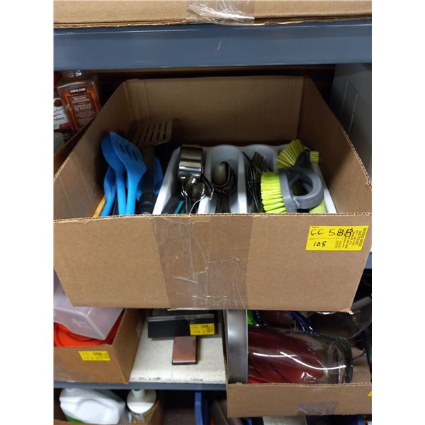 BOX OF ASSORTED CUTLERY & KITCHENWARE