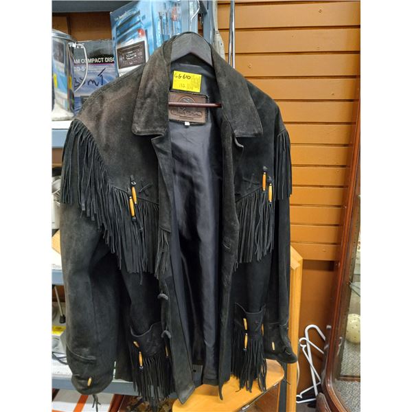 BLACK FRINGED BUCKSKIN COAT - SZ XL