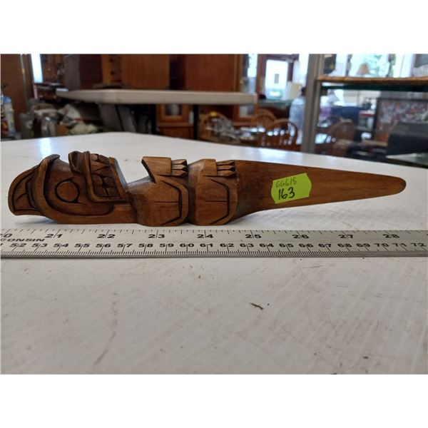 CARVED WOOD WOLF TOTEM BY JOE BECKER, LETTER OPENER MUSQUEAM TRIBE