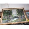 Image 1 : LARGE FRAMED ORIGINAL OIL OF STREAM AND FOREST