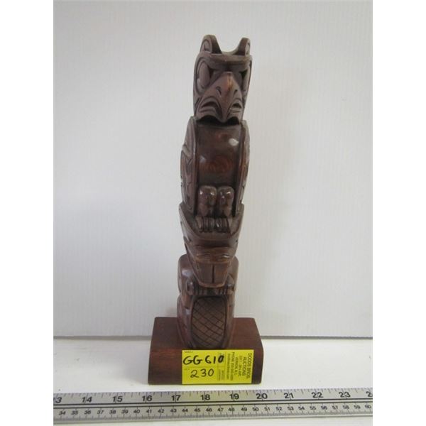 SMALL TOTEM POLE WITH BEAVER AND EAGLE