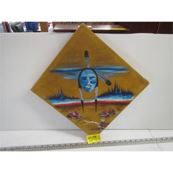 SUEDE PAINTING OF NATIVE WARRIOR