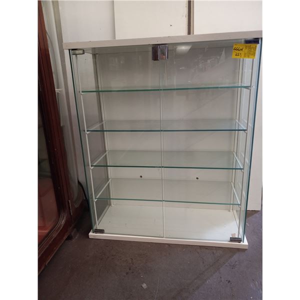 GLASS AND WOOD CABINET WITH GLASS SHELVES