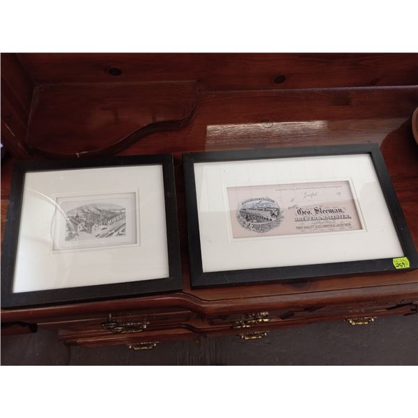 FRAMED BREMASTER CERTIFICATE AND SMALL FRAMED PICTURE OF BREWERY