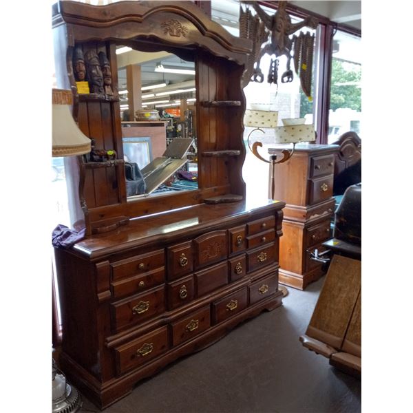 DRESSER WITH FREE STANDING MIRROR AND TWO END TABLES