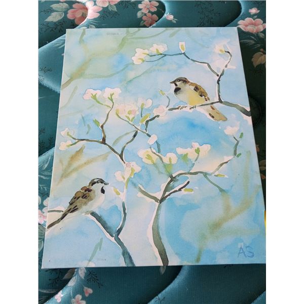 UNFRAMED CANVAS PICTURE OF A LITTLE BIRD ON A TREE