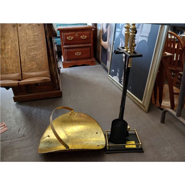 BRASS WOOD HOLDER AND FIRE SET