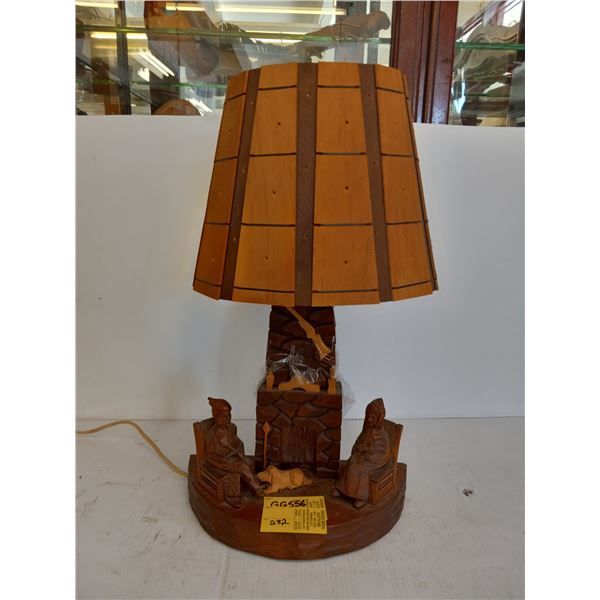 WOOD CARVED FIGURINE FIRE PLACE LAMP