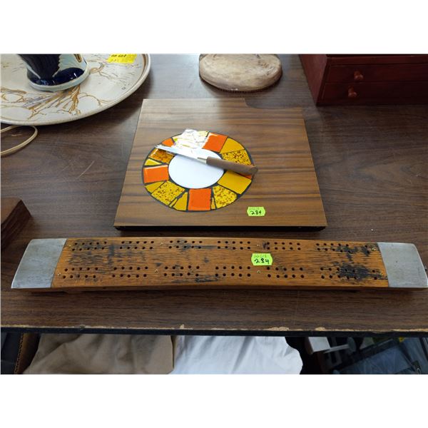 RETRO CHEESE BOARD WITH KNIFE AND ANTIQUE CRIB BOARD