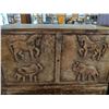 Image 3 : SMALL WOOD TWO DRAWER CABINET WITH HORSES, ELEPHANTS, WOLVES AND CAT