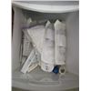 Image 2 : THREE LAUNDRY BASKETS, TWO PILLOWS AND PLASTIC 3 DRAWER ORGANIZER WITH DENTAL AND MEDICAL ITEMS