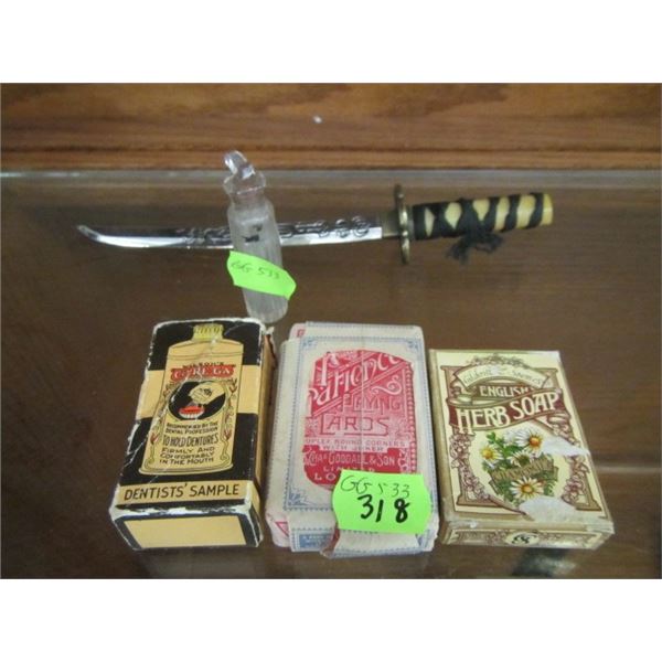 SMALL DECK OF CARDS, SAMARI SWORD ETC