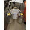 Image 1 : TWO GLASS CARBOYS AND BUCKET WITH WINE MAKING ITEMS