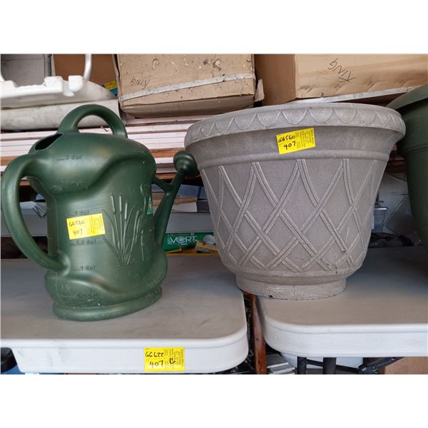 LOT OF PLANT POTS AND A WATERING JUG