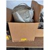 Image 1 : BOX OF CORNER CLAMPS, BREATHE MASKS, FACE SHEILD ETC