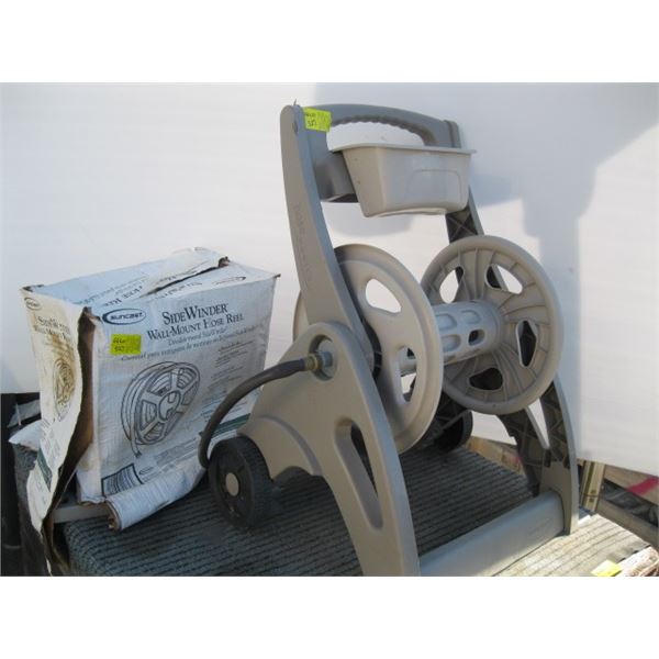 HOSE REEL WITH TWO WHEELS AND A WALL MOUNT HOSE REEL