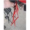 Image 2 : RED METAL FOLDING ROUND BISTRO TABLE AND TWO FOLDING CHAIRS