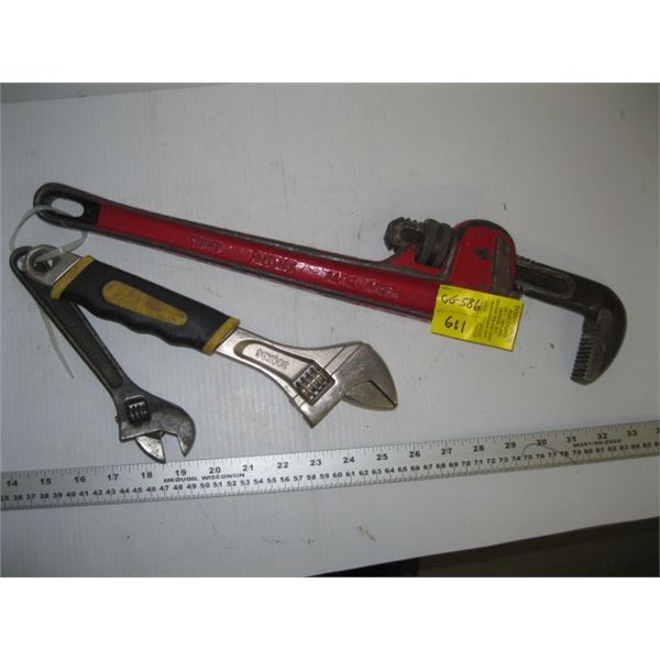 HD PIPE WRENCH AND TWO CRESCENT WRENCHES