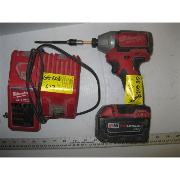 MILWAUKEE DRILL M18 RED LITHIUM BATTERY AND CHARGER