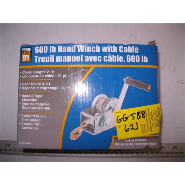 POWERFIST 600 LB HAND WINCH WITH CABLE IN BOX