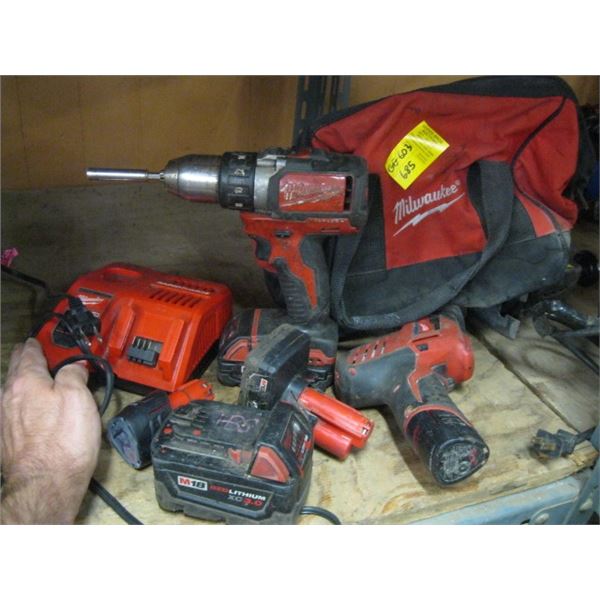 MILWAUKEE BAG WITH ASSORTED TOOLS AND CHARGERS