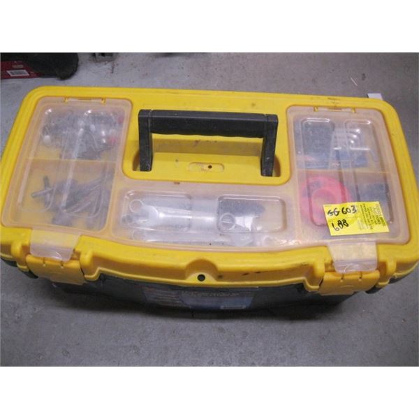 PLASTIC TOOL BOX WITH ASSORTED TOOLS